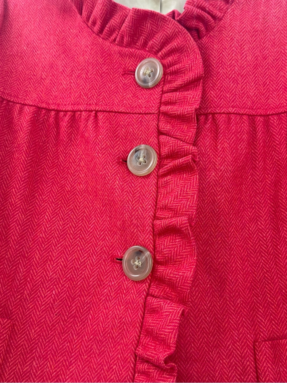 J.Crew Y2K Fiona Wool Herringbone Ruffle Jacket Rhubarb Red Size 6 FA08 - Picture 7 of 13